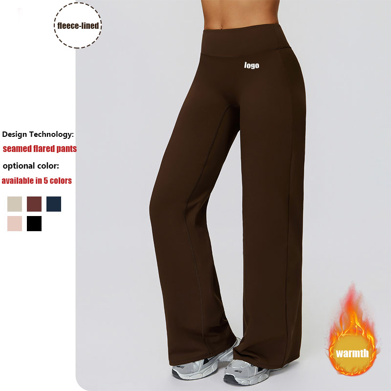Winter Women'Fleece Lined Athletic High Waist Outdoor Running Legging Gym Fitness Wide Leg Flared Pants