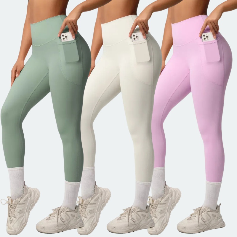 Yimo 10 Colors Pocket High Waist Yoga Leggings Lady Solid Color Gym Pants Female Quick Dry Workout Pants