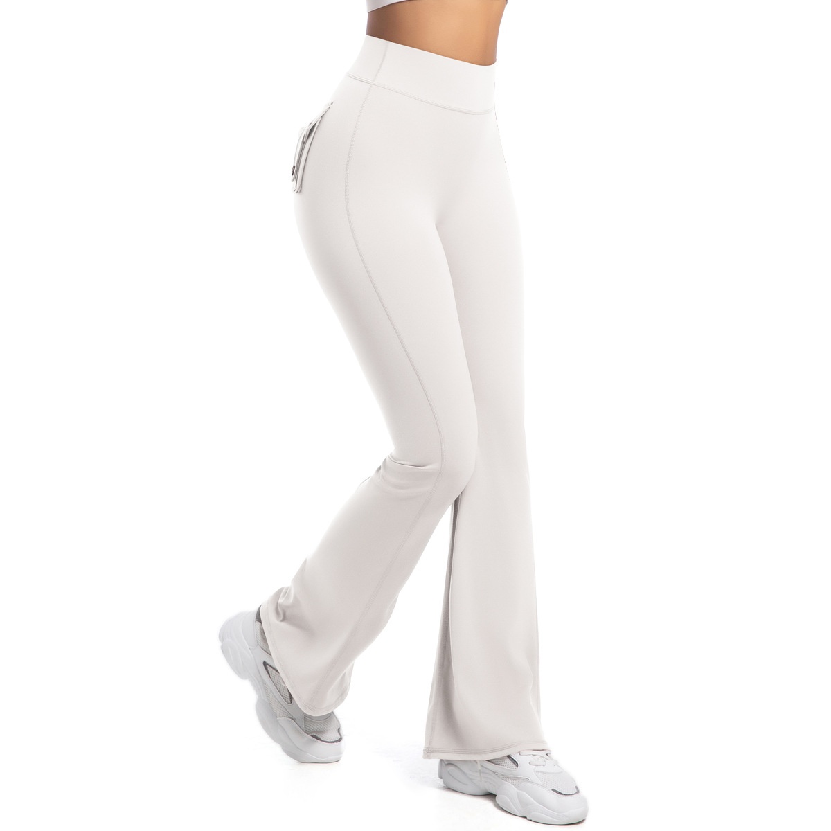 Button Peach High-Waisted Tight Yoga Bell-Bottoms Fitness Sports Wide-Leg Boot-Cut Yoga Pants for Women
