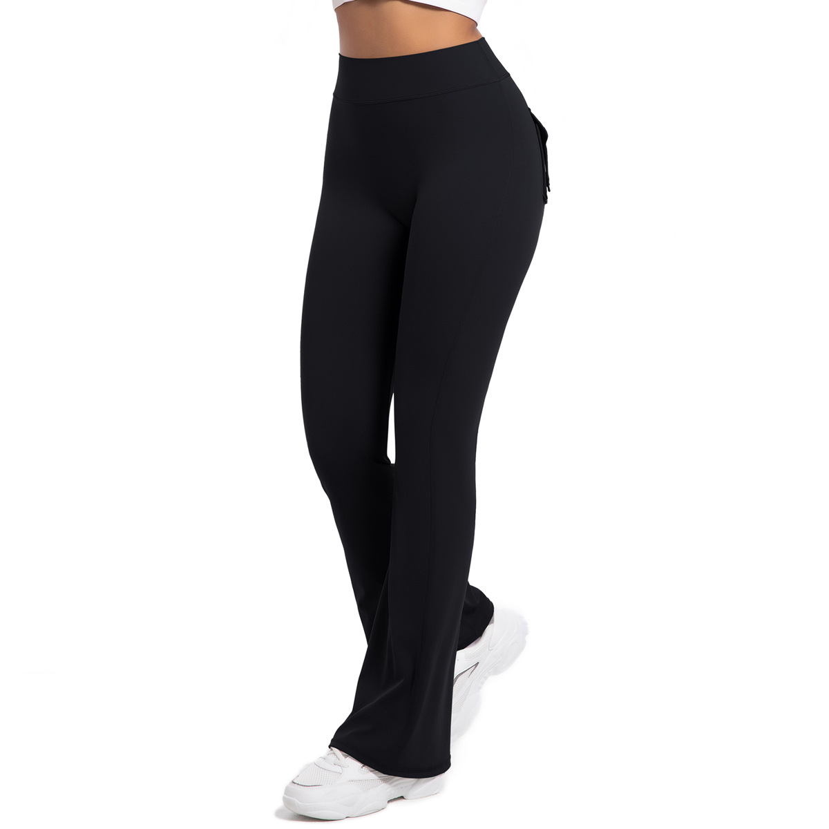 Button Peach High-Waisted Tight Yoga Bell-Bottoms Fitness Sports Wide-Leg Boot-Cut Yoga Pants for Women