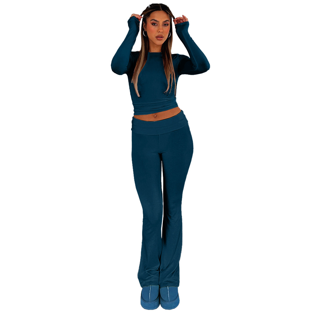 Wholesale Comfortable Women's Flare Skinny Pants Fold Over Leggings Stretch Bootcut Bell Bottom Slim Fit Yoga Pants Y2k Joggers