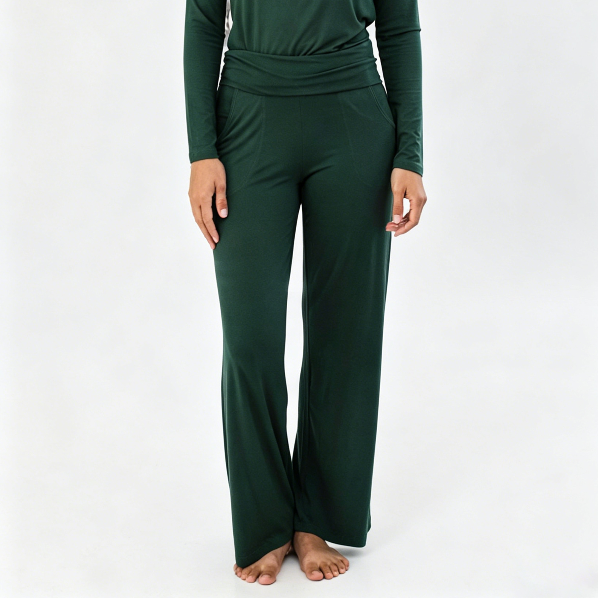 Bamboo Viscose Wide Leg Flare Pants Women Loose Lounge Yoga Trousers Foldover Waisted Casual Pajama Pants