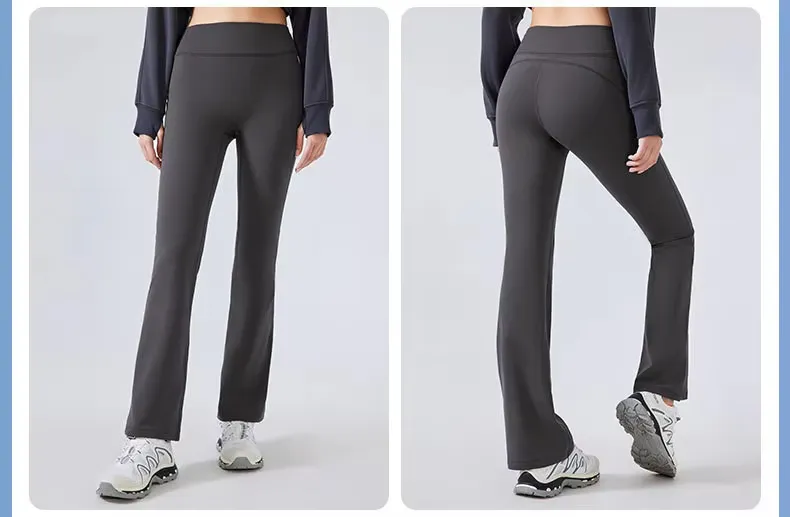 Women's High-Waisted Yoga Pants Stretch Flared Design Fleece Slimming Hip Lifting Elastic Waist Closure Fitness Yoga Pants