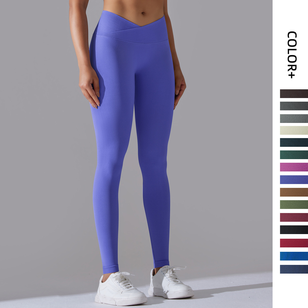 Women's Cross Waist Comfortable Gym Fitness Wear Butt Lifting Seamless Yoga Leggings Plus Size Solid Pattern Mid Navel Revealing