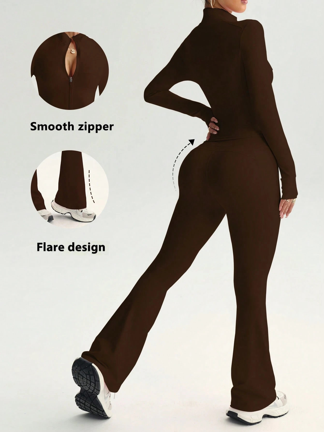 Women 2 Piece Yoga Set Long Sleeve Zip Jacket Flare Pants High Waist Butt Lifting Workout Gym Activewear Tracksuit Custom Logo