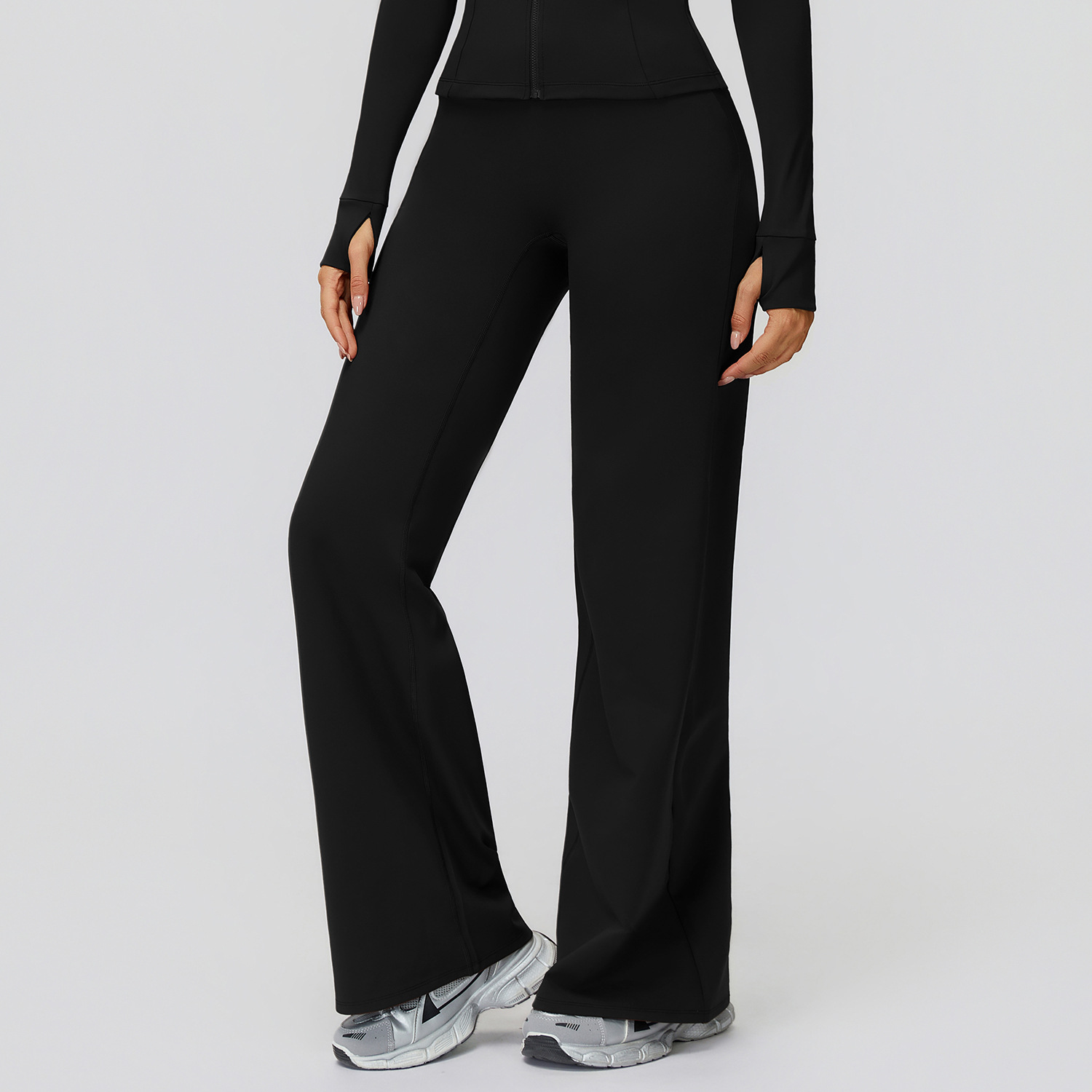 Winter Women'Fleece Lined Athletic High Waist Outdoor Running Legging Gym Fitness Wide Leg Flared Pants