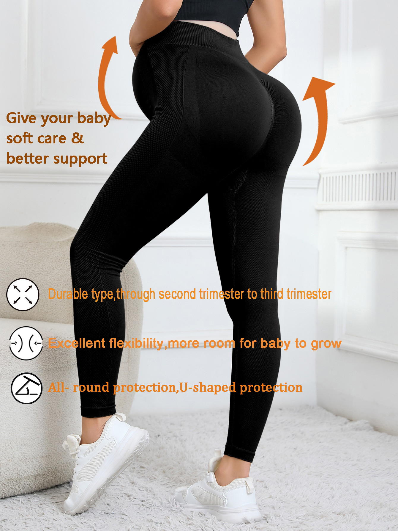 FLW Maternity Leggings High Waist Casual Nylon Spandex XL Breathable Elastic Waist Closure for Pregnant Women and Yoga