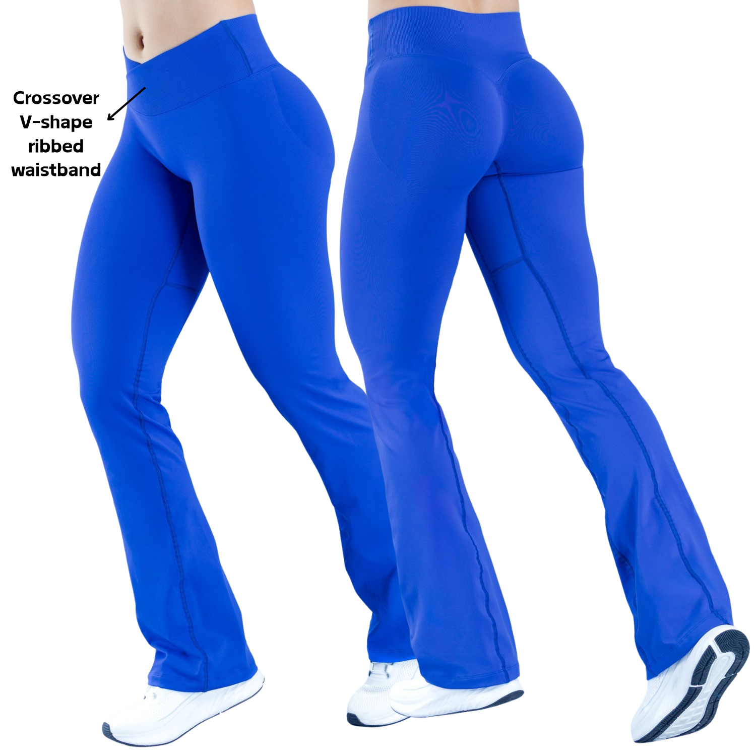 Womens Seamless Bootcut Leggings Crossover V Shape Ribbed Waistband Invisible Scrunch Sculpting Glute Contour Flared Yoga Pants