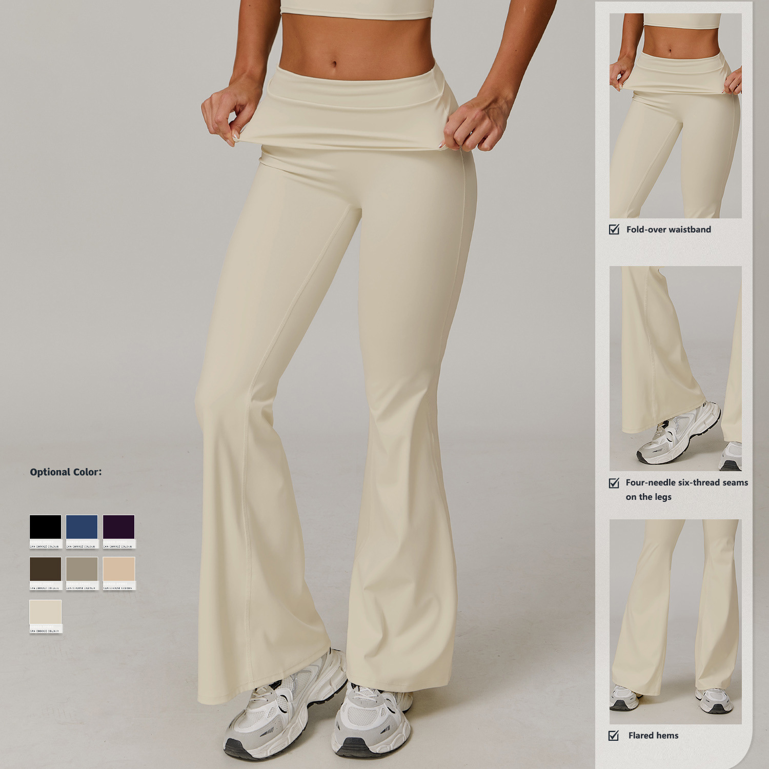 Custom Women's Casual Bootcut Yoga Pant Eco-friendly Recycled Fabric High Waist Bell Bottom V-Waist Leggings Solid Pattern