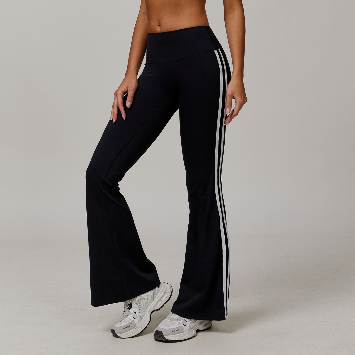 Women's High Waist Yoga Pants With Color-Blocked Side Seam Nylon Spandex Quick Drying Flared Leggings Gym Clothes Sport Wear