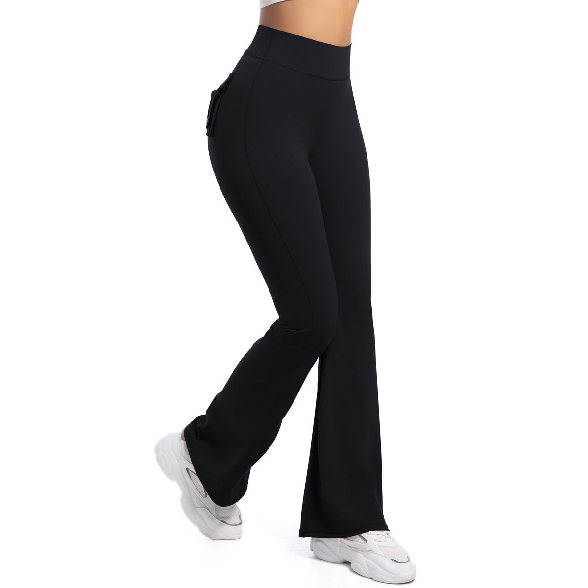 Button Peach High-Waisted Tight Yoga Bell-Bottoms Fitness Sports Wide-Leg Boot-Cut Yoga Pants for Women