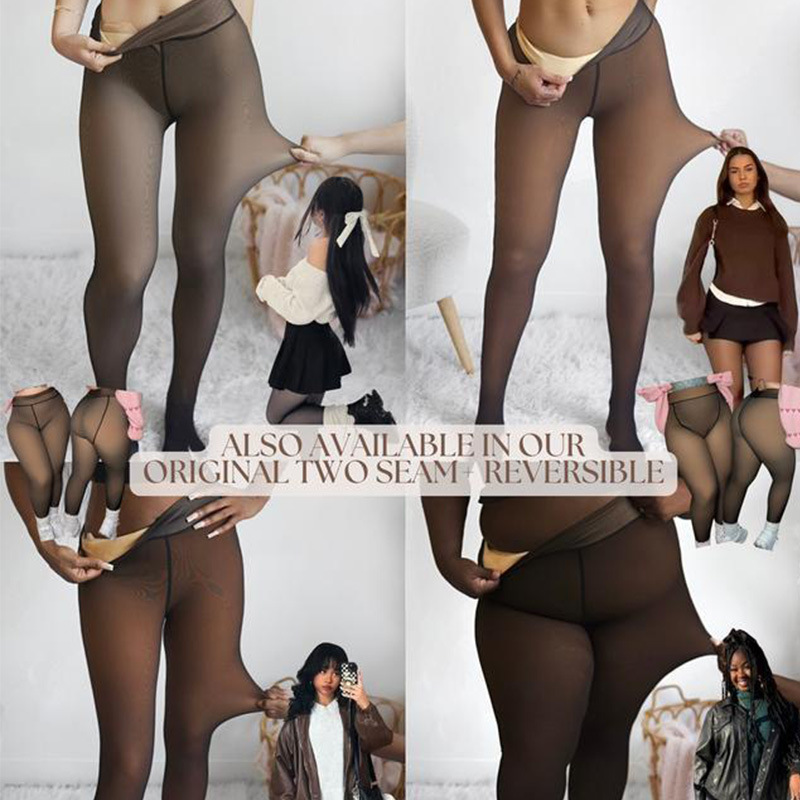 One Seam Crotch Plus Size Fleece Lined Solid Winter Knitted Pantyhose Tights Standard Warm Leggings