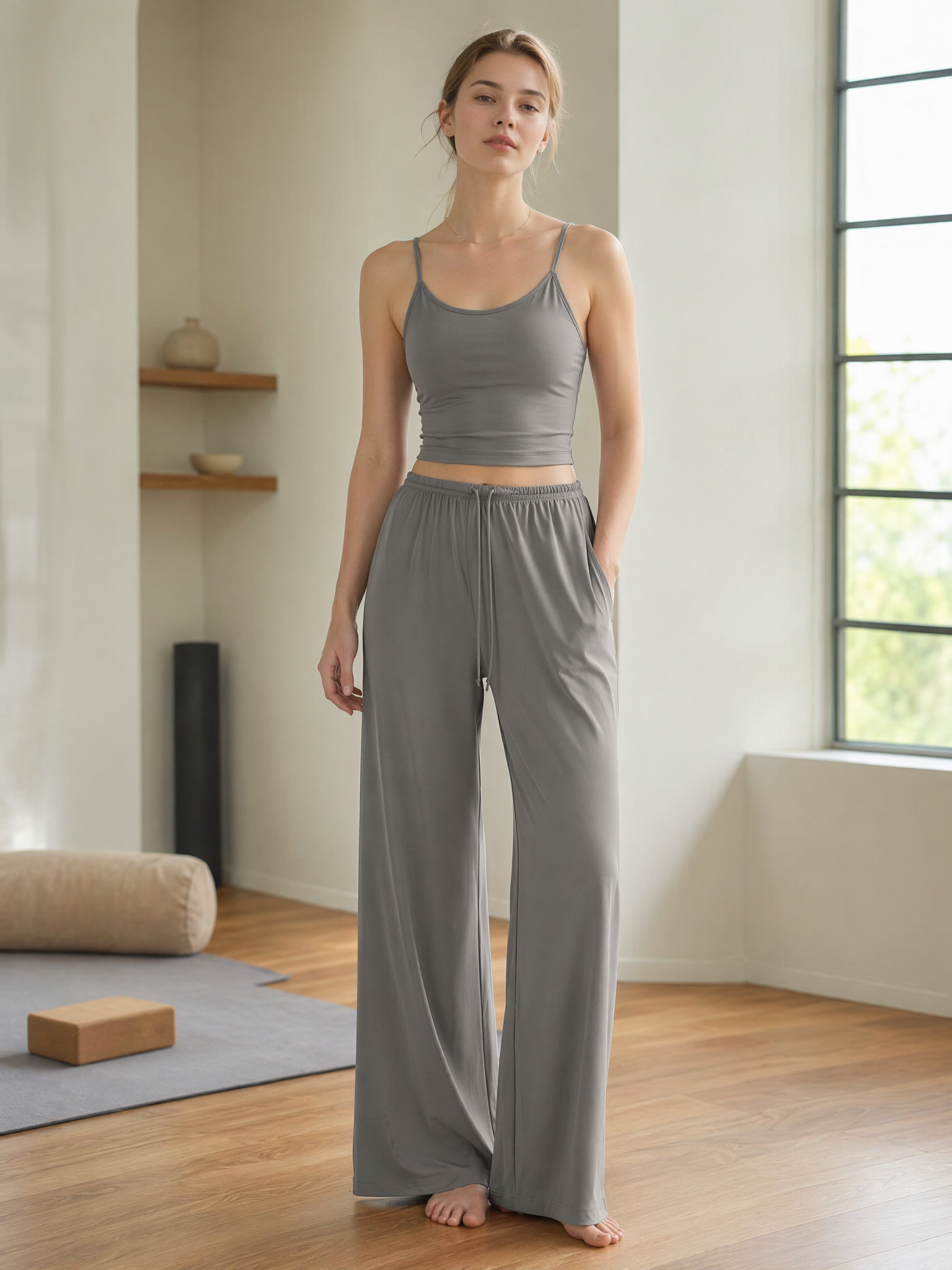 Women Minimalist Cloud Soft Wide Leg Lounge Pants Elastic Drawstring High Waist Loose Trousers for Light Workout Home Athleisure