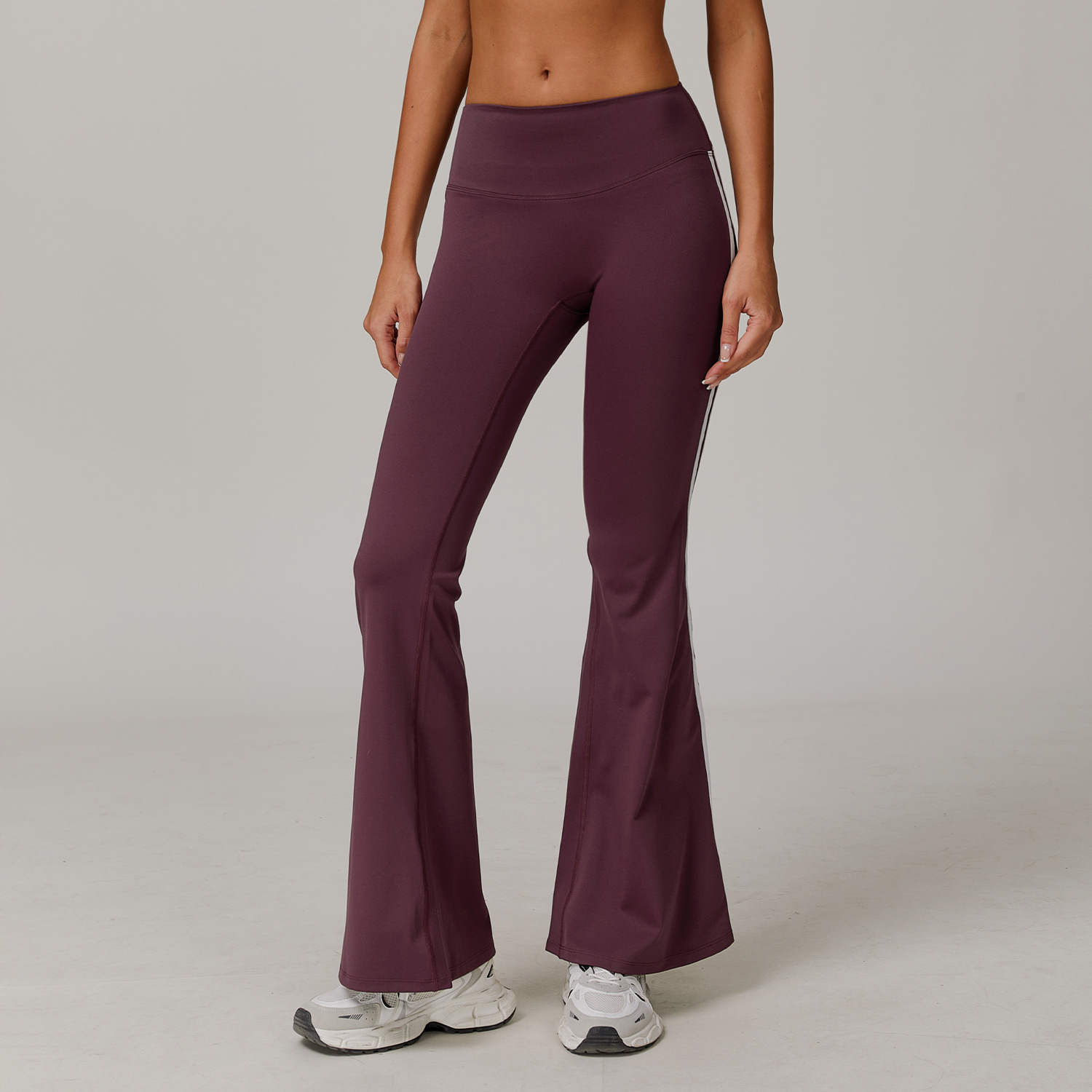 Women's High Waist Yoga Pants With Color-Blocked Side Seam Nylon Spandex Quick Drying Flared Leggings Gym Clothes Sport Wear