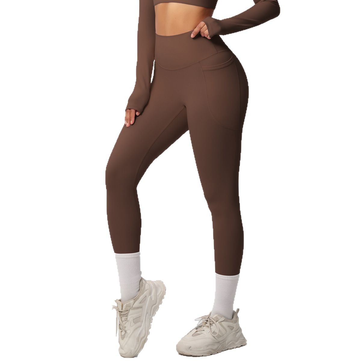 High-Waisted Yoga Pants Double-Sided Brushed Tight-Fitting High-Elastic Sports Running Leggings Women's Leggings with Pockets