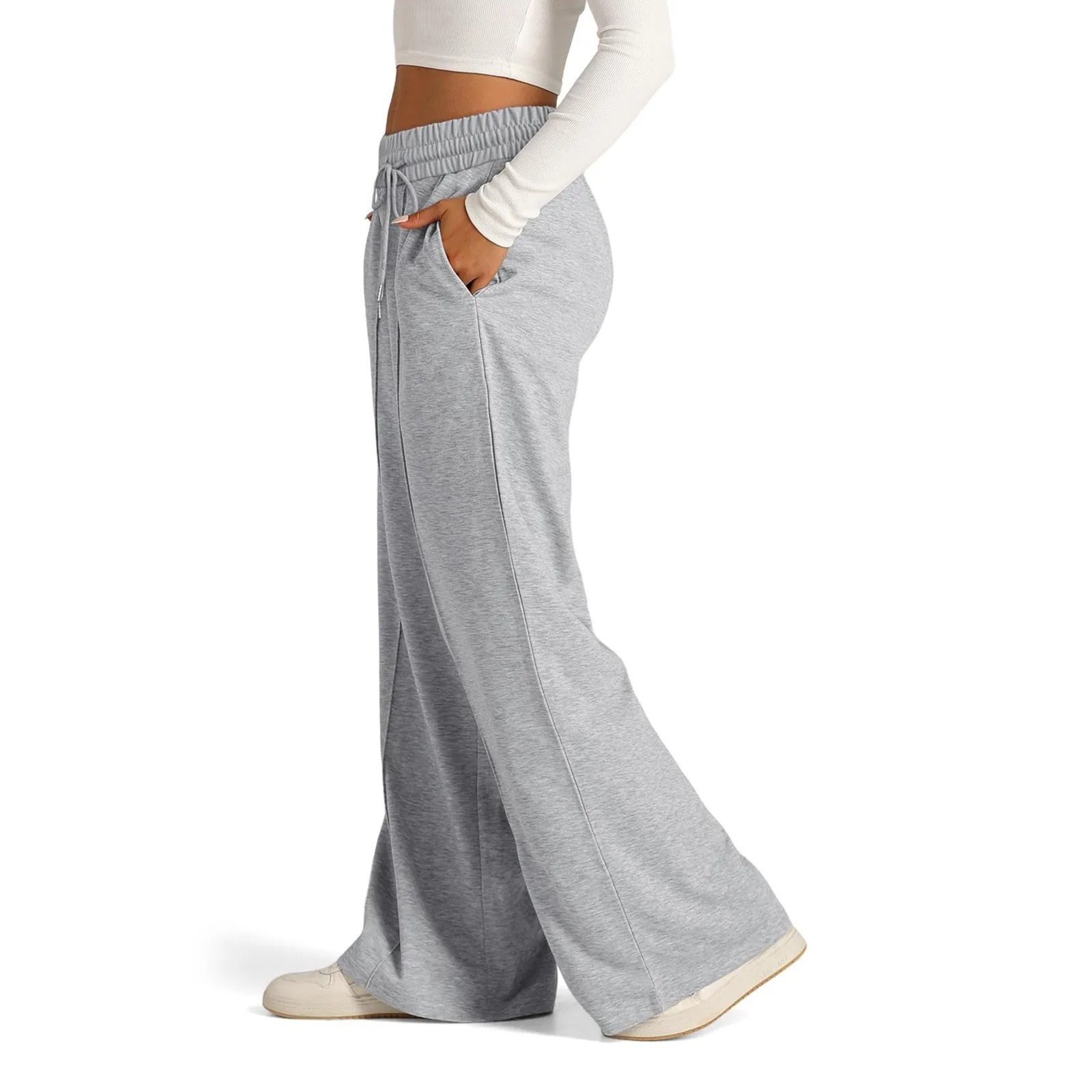 Custom Low Rise Oversized Wide Leg Sweatpants Drawstring Palazzo Pants Straight Yoga Sweat Pants with Pocket for Women