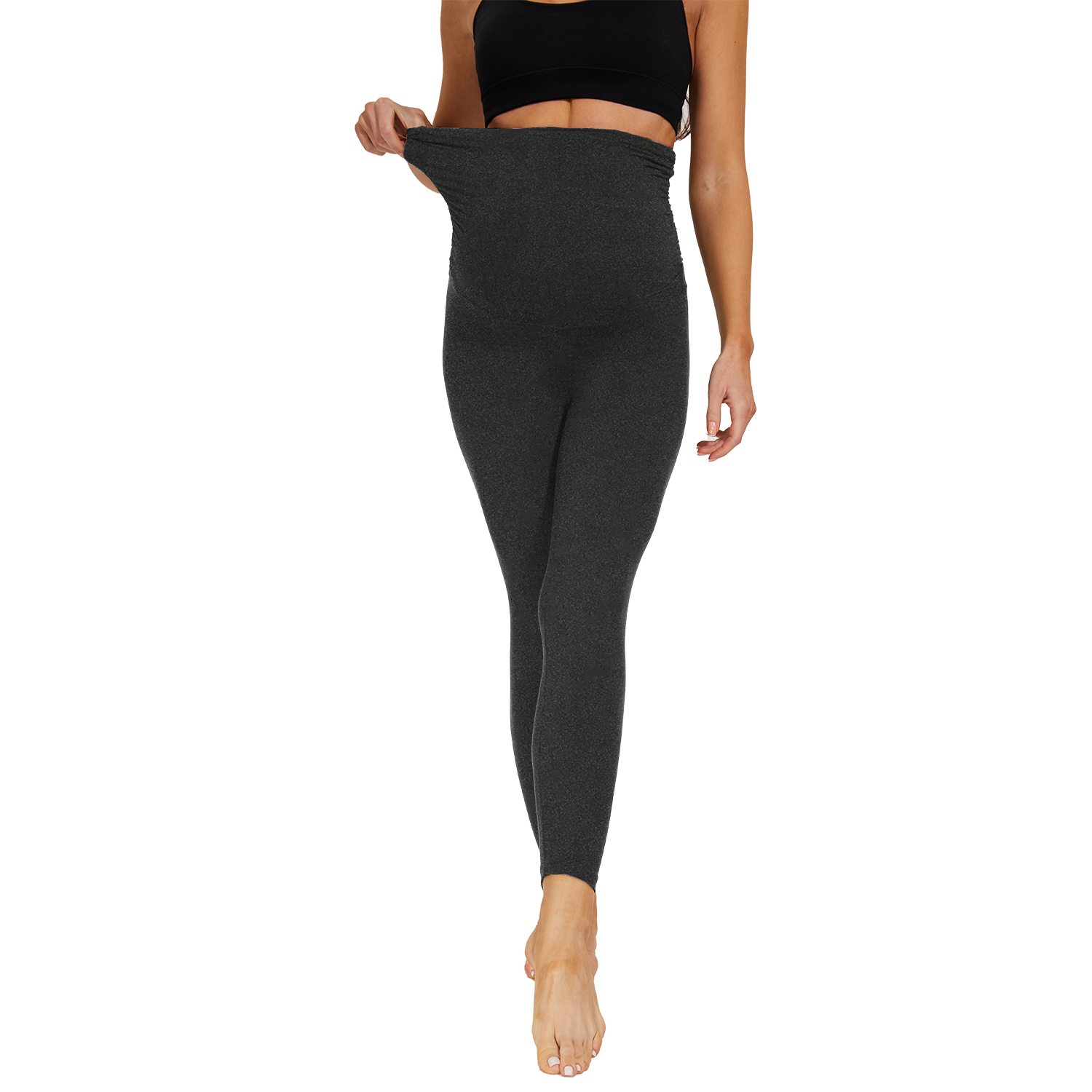 Custom Logo Women Maternity High Waist Slim Fitness Pregnancy Belly Legging No Pockets Style Solid Elastic Knitted Breathable