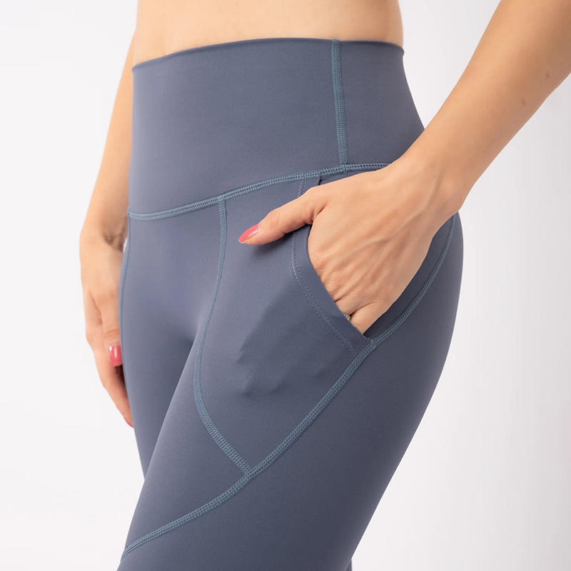 Wholesale Custom Squat Proof Practical Pockets Both Sides Recycled Spandex 4-way Stretch High Waist 7/8 Yoga Pants Leggings