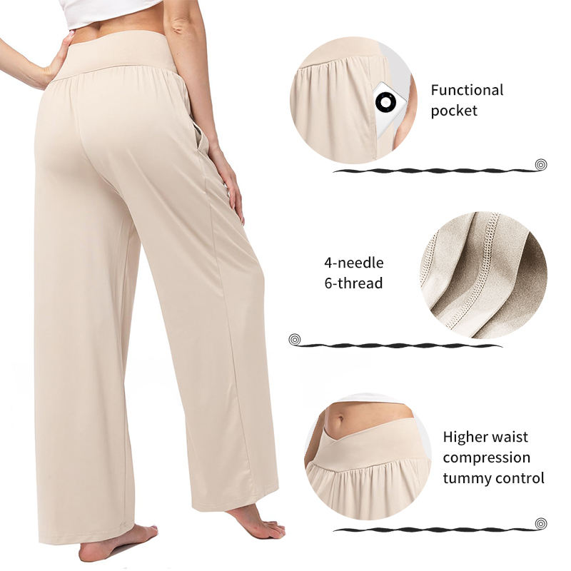 POVTY Eco-Friendly Bamboo Women's Summer Solid Wide Leg Yoga Sweatpants Cozy High Waist Breathable Plus Size Casual Pockets