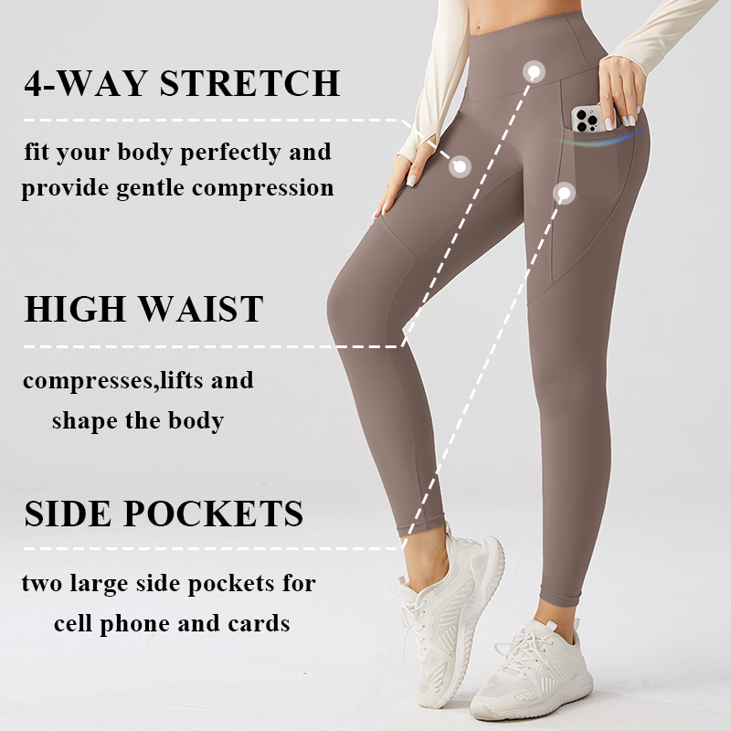 High Waist Tummy Control Breathable Exercise Leggings Fitness Buttery Soft Fabric Custom Logo Leggings With Pockets Size XL XXL