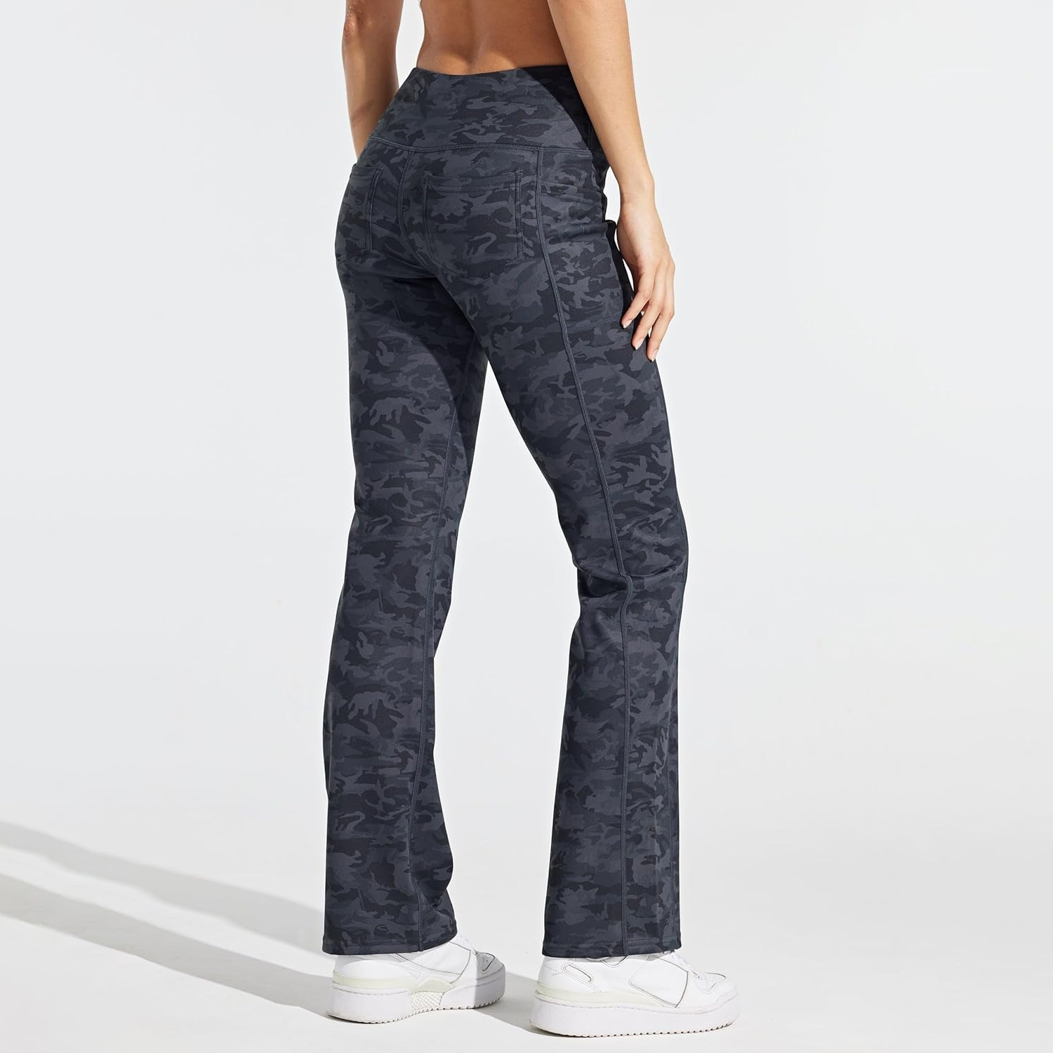 Custom High Waist Fleece Lined Camo Flare Leggings High Quality Thermal Winter Yoga Pants for Women