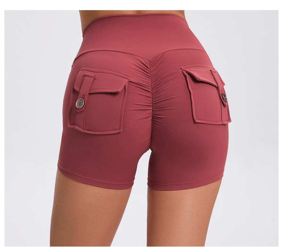 Peach-Shaped Workwear Tight Shorts Women High-Waist Stretch Button-Lift Yoga Pants Quick-Dry Running Fitness Shorts