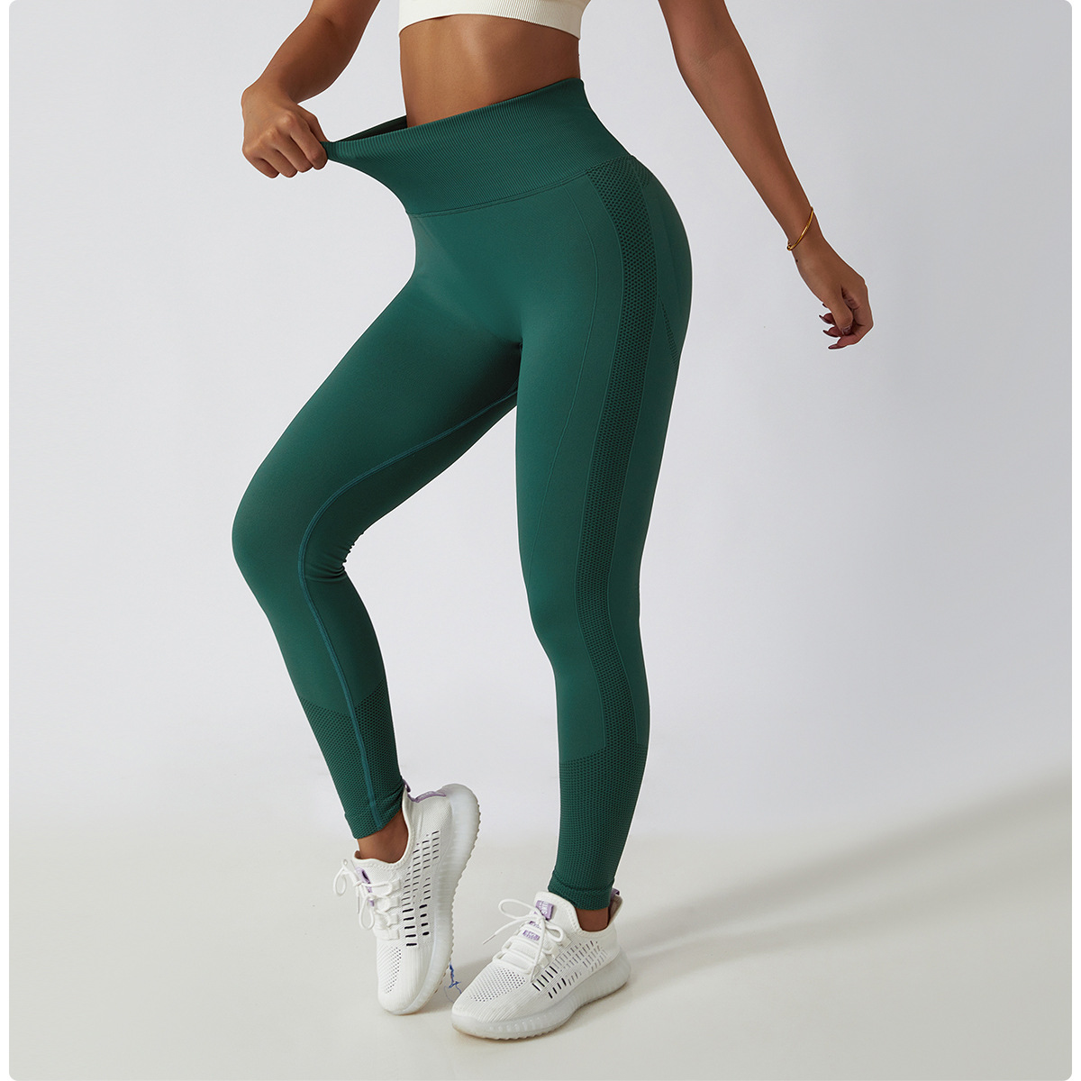 Hot Selling Women's Elastic Waist Seamless Scrunch Butt Fitness Spandex Yoga Pants Solid Four-Way Stretch Anti-UV Full Length
