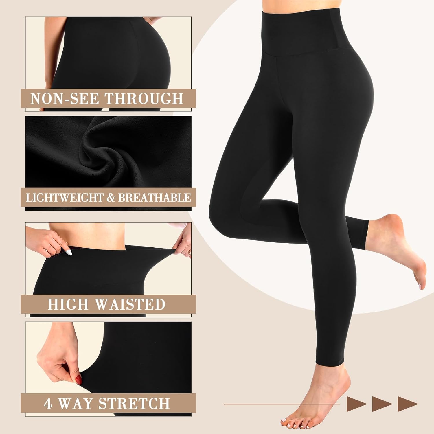 Leafigure High Waisted Breathable Solid Leggings for Women-Soft No See-Through Yoga Pants for Gym Workout Running 2 Piece Set