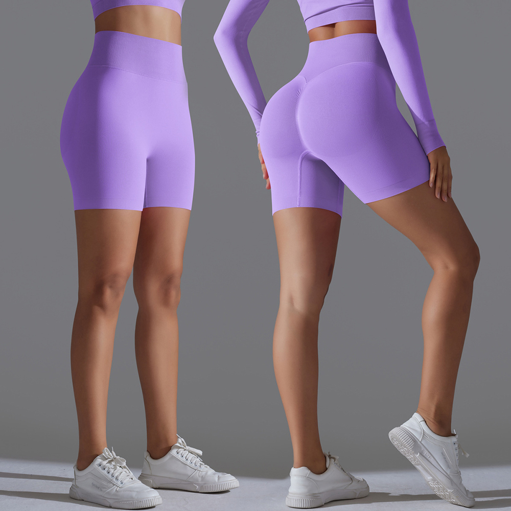 Women's High Waist Fitness Pants Sports Belly-Tightening Seamless Tights Peach Hip Yoga Shorts Active Bottoms