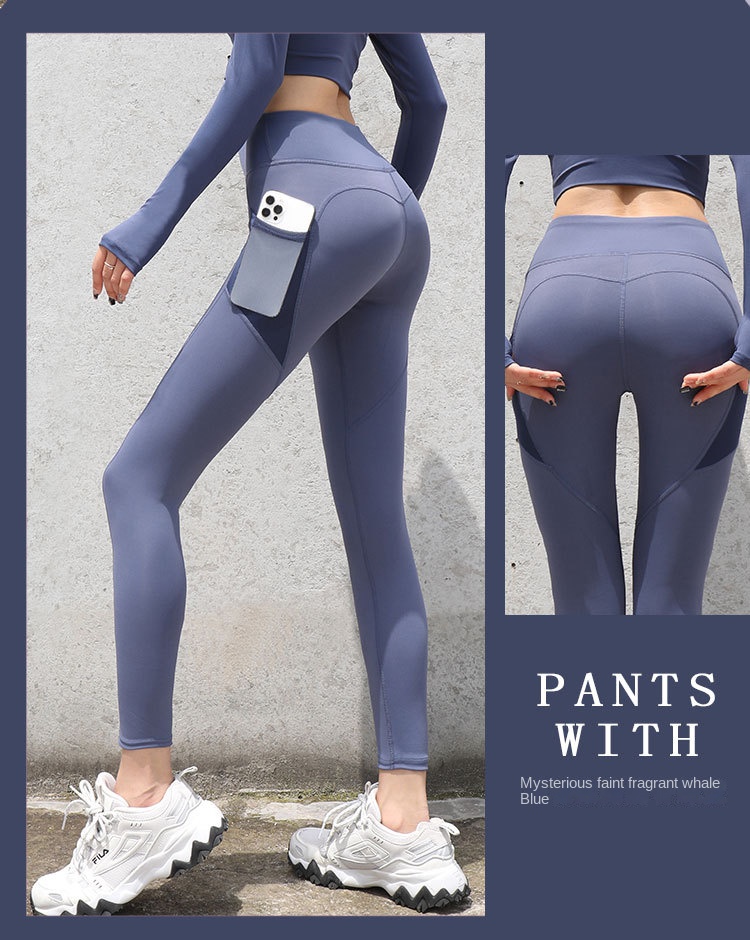 European American Quick-Drying Stretch Fitness Pants Hip-Lifting Mesh Side Pocket Sports Tight Leggings for Running Yoga