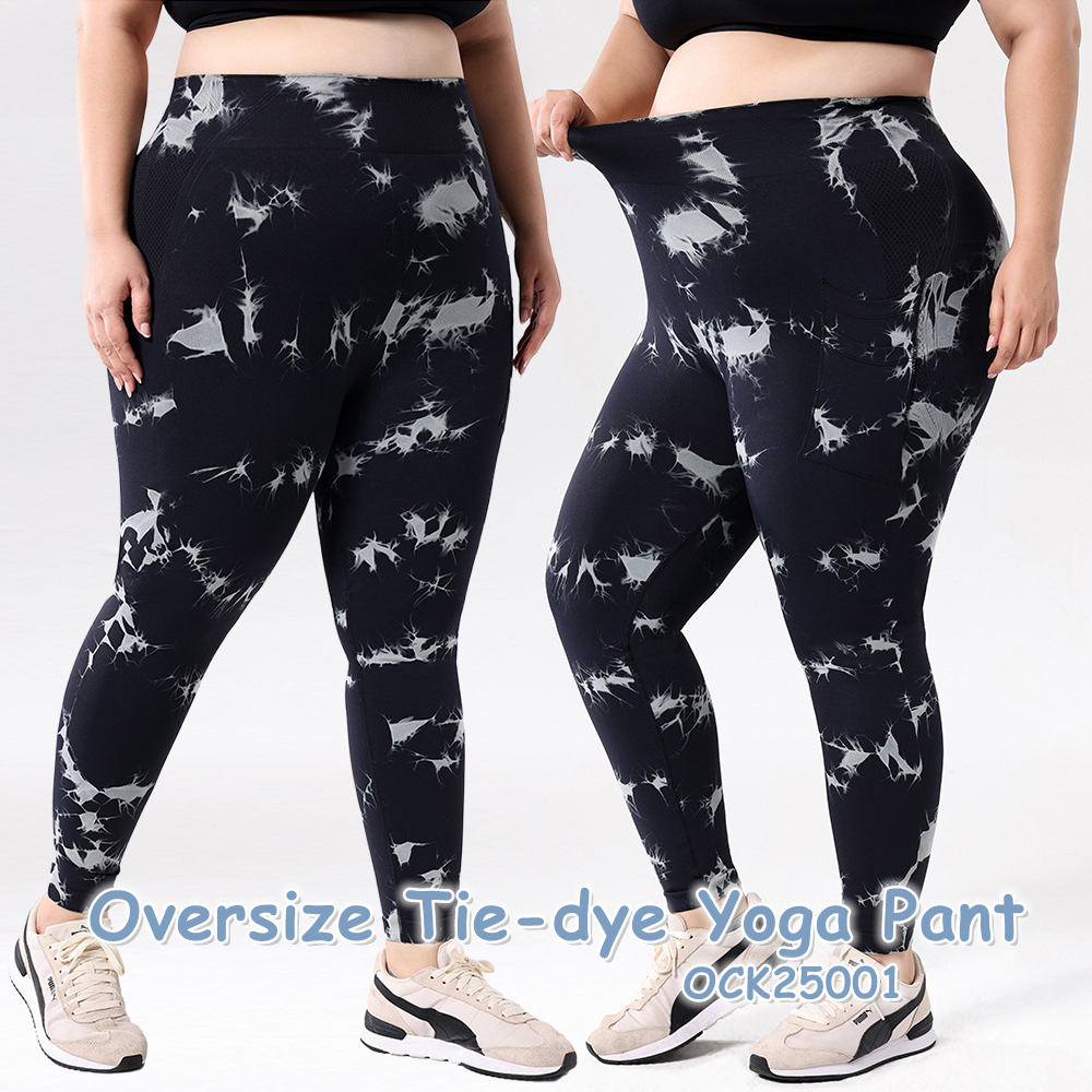 Women 264lb Weight Plus Size OCK25001 Tie Dye Peach V-Shaped Elastic Waist Four-Way Stretch Yoga Pants for Yoga Fitness Running