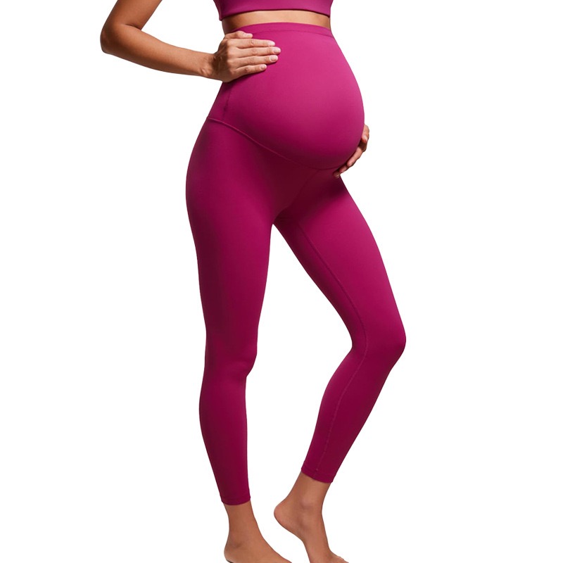 High-Waist Plaid Maternity Yoga Pants Spandex/Nylon Over-Belly Support Four-Way Stretch Breathable