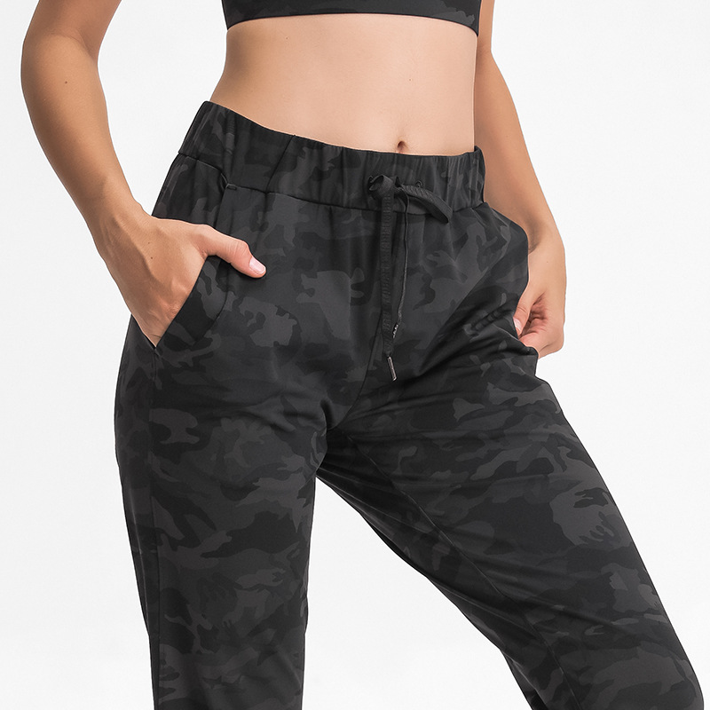 Cross-border New Spandex/Nylon Elastic-waist Yoga Pants Simple Straight-leg Athletic-casual Stretch Jogger Capri Loose Fit Women