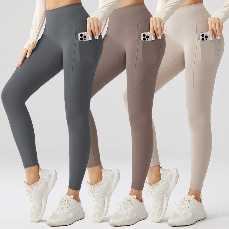 High Waist Tummy Control Breathable Exercise Leggings Fitness Buttery Soft Fabric Custom Logo Leggings With Pockets Size XL XXL
