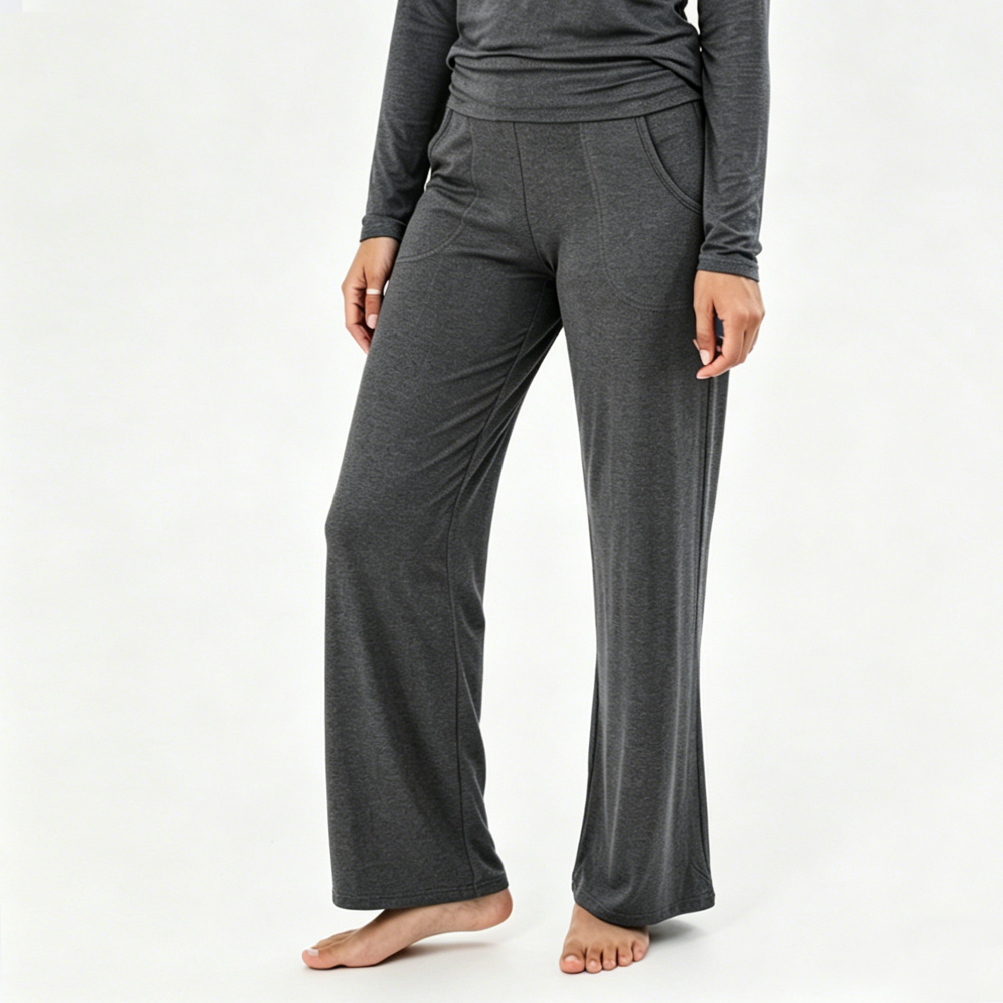Bamboo Viscose Wide Leg Flare Pants Women Loose Lounge Yoga Trousers Foldover Waisted Casual Pajama Pants
