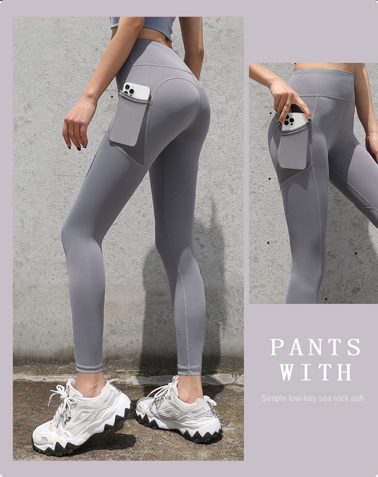 European American Quick-Drying Stretch Fitness Pants Hip-Lifting Mesh Side Pocket Sports Tight Leggings for Running Yoga