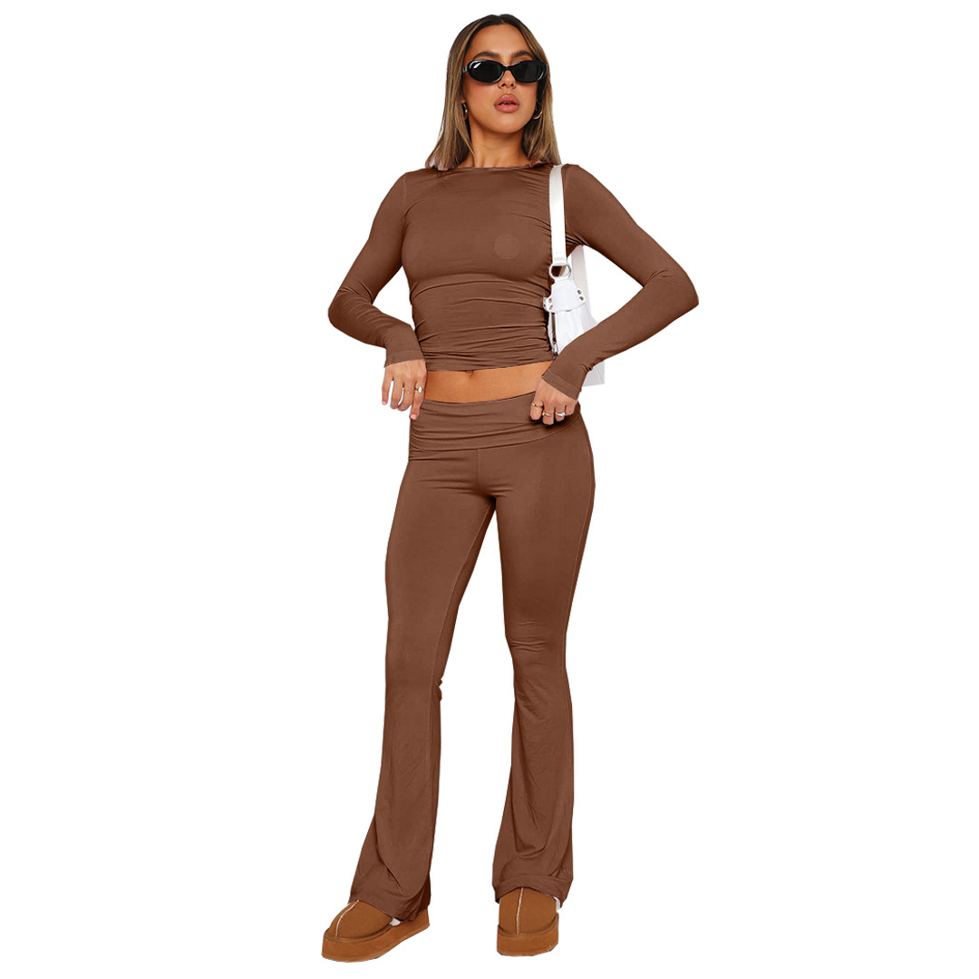 Wholesale Comfortable Women's Flare Skinny Pants Fold Over Leggings Stretch Bootcut Bell Bottom Slim Fit Yoga Pants Y2k Joggers