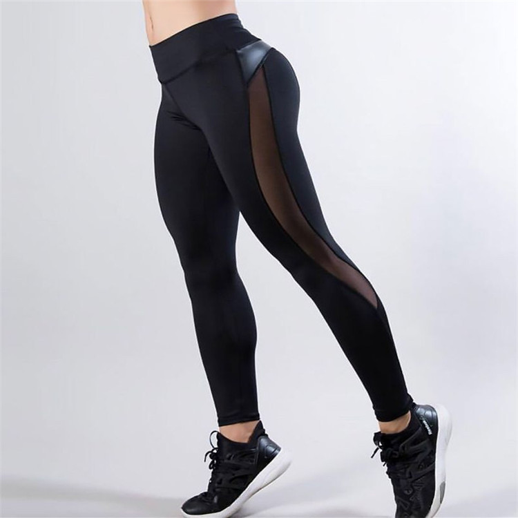 Yoga Pants Spliced Mesh Leather Sexy Breathable Sweat-Absorbent Tight-Fitting Boot Cut Women