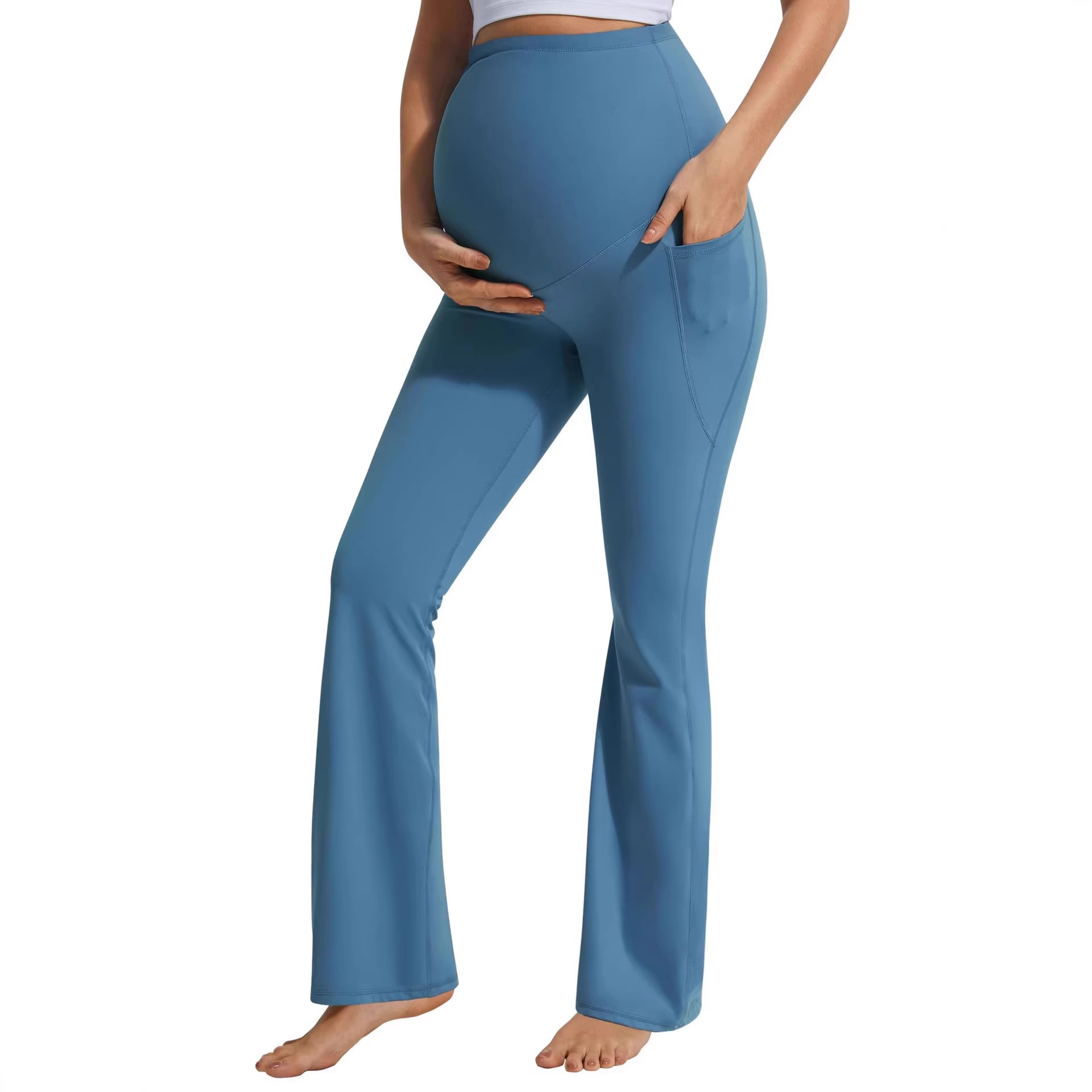 Nylon High Elastic Pregnant Women's Micro-flared Full Length Solid Color High-waisted Tight-fitting Belly-supporting Casual Yoga