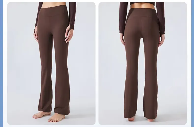 Women's High-Waisted Yoga Pants Stretch Flared Design Fleece Slimming Hip Lifting Elastic Waist Closure Fitness Yoga Pants