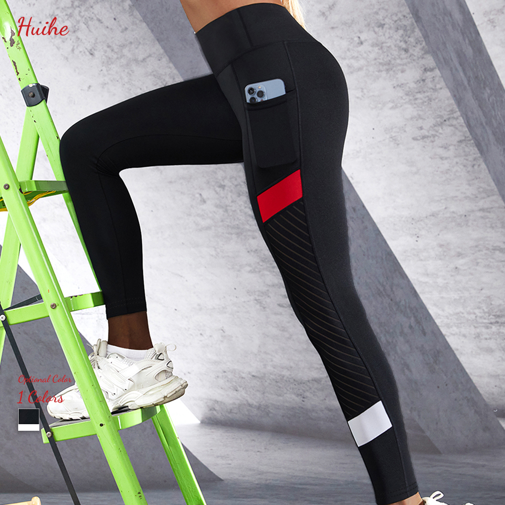 Huihe Mesh Pocket Yoga Pants Moisture Wicking Sports Fitness Leggings