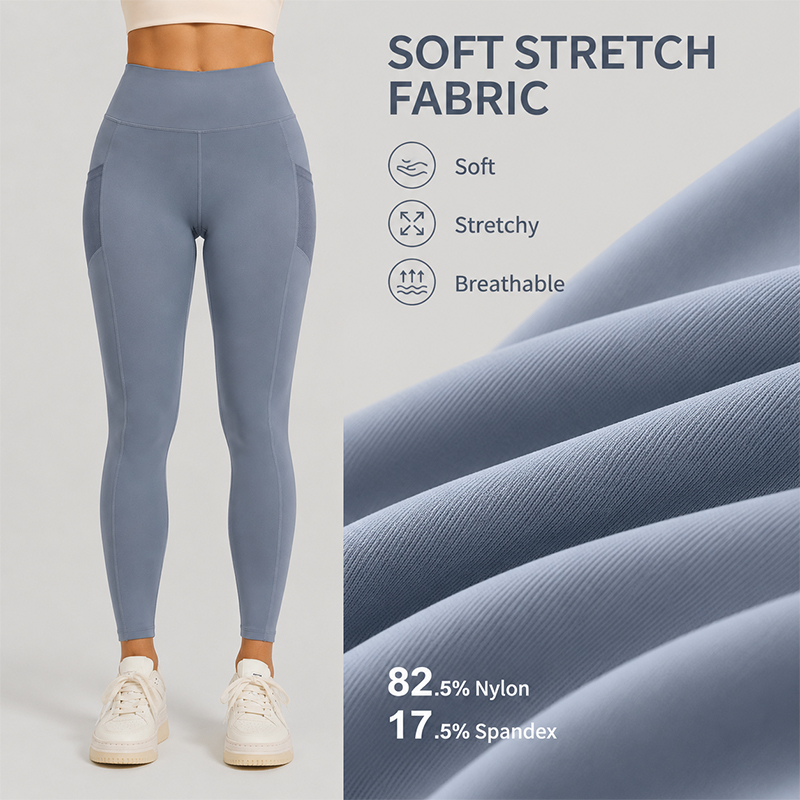 Women's Mesh Side Pocket Yoga Leggings High Waist Tummy Control Peach Lift Seam Stretchy Breathable Fitness Gym Running Pants