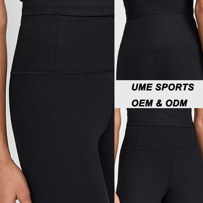 Factory Customized Design High Quality Four Way Stretch Fashion Solid Color Yoga Leggings Ribbed Workout High Waist Athletic Pants
