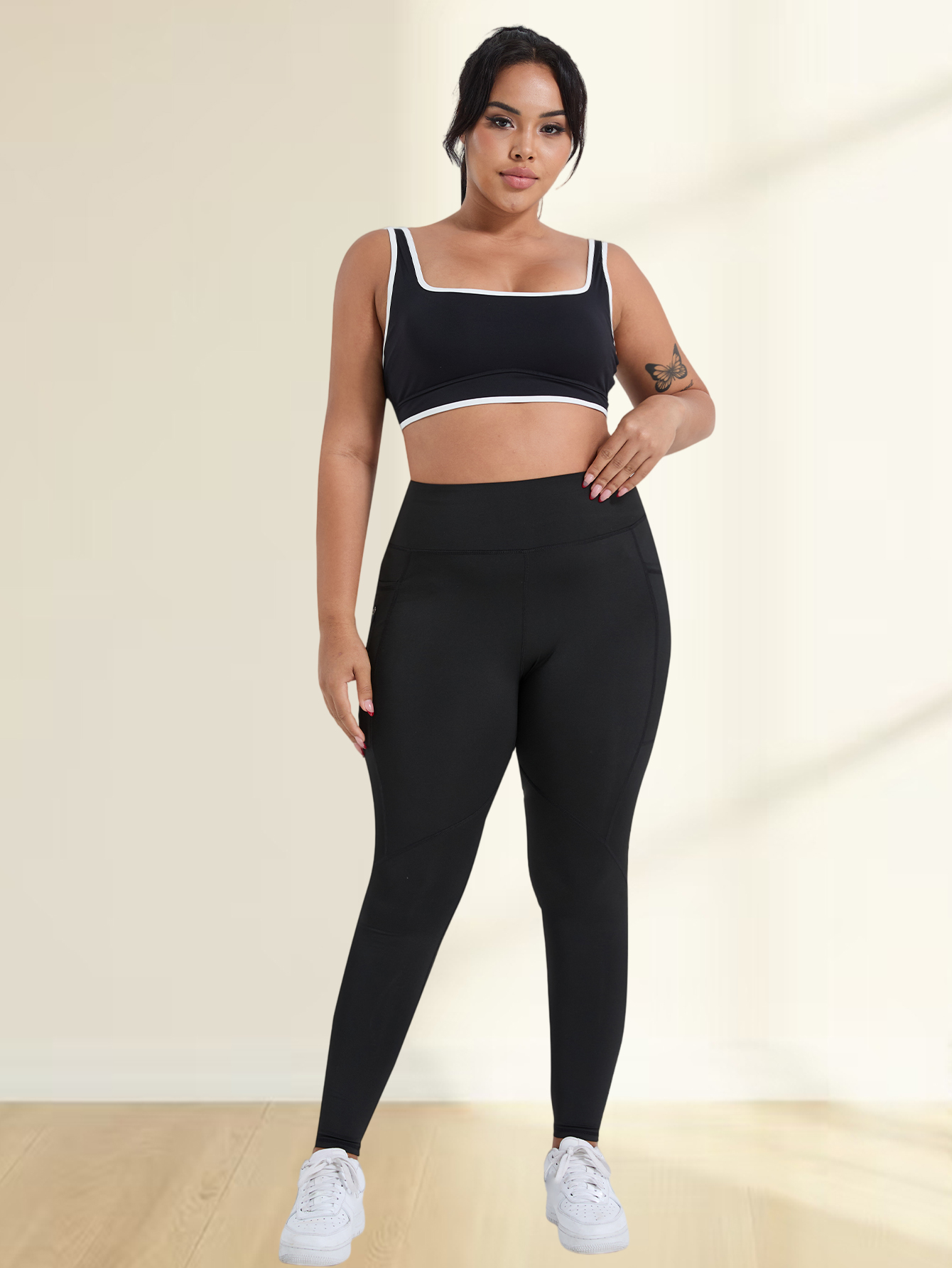 Plus Size Yoga Leggings with Zipper Pockets Training Workout Sports Gym Leggings High Waist Yoga Pants Women Gym Clothes