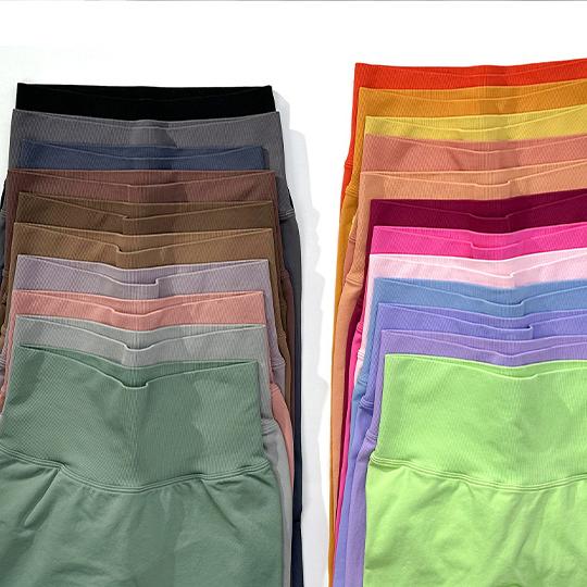 Stock Solid Yoga Leggings High Waisted Tight Plus Size Women Peach Butt Quick Drying Seamless Ankle-Length Nylon Spandex Gym