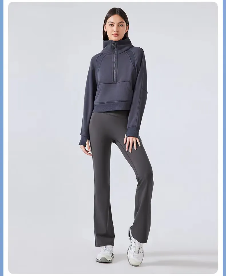 Women's High-Waisted Yoga Pants Stretch Flared Design Fleece Slimming Hip Lifting Elastic Waist Closure Fitness Yoga Pants