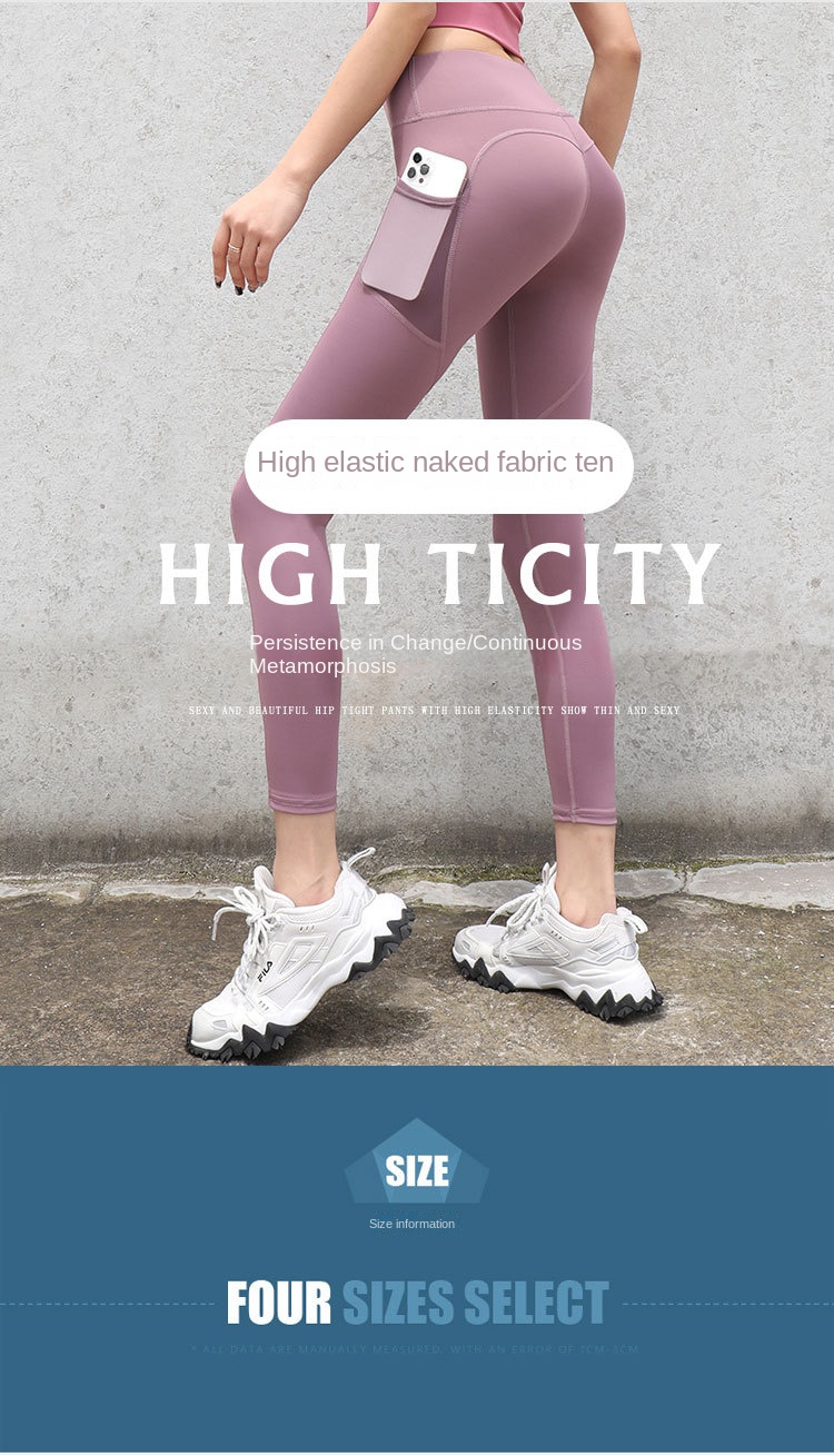 European American Quick-Drying Stretch Fitness Pants Hip-Lifting Mesh Side Pocket Sports Tight Leggings for Running Yoga