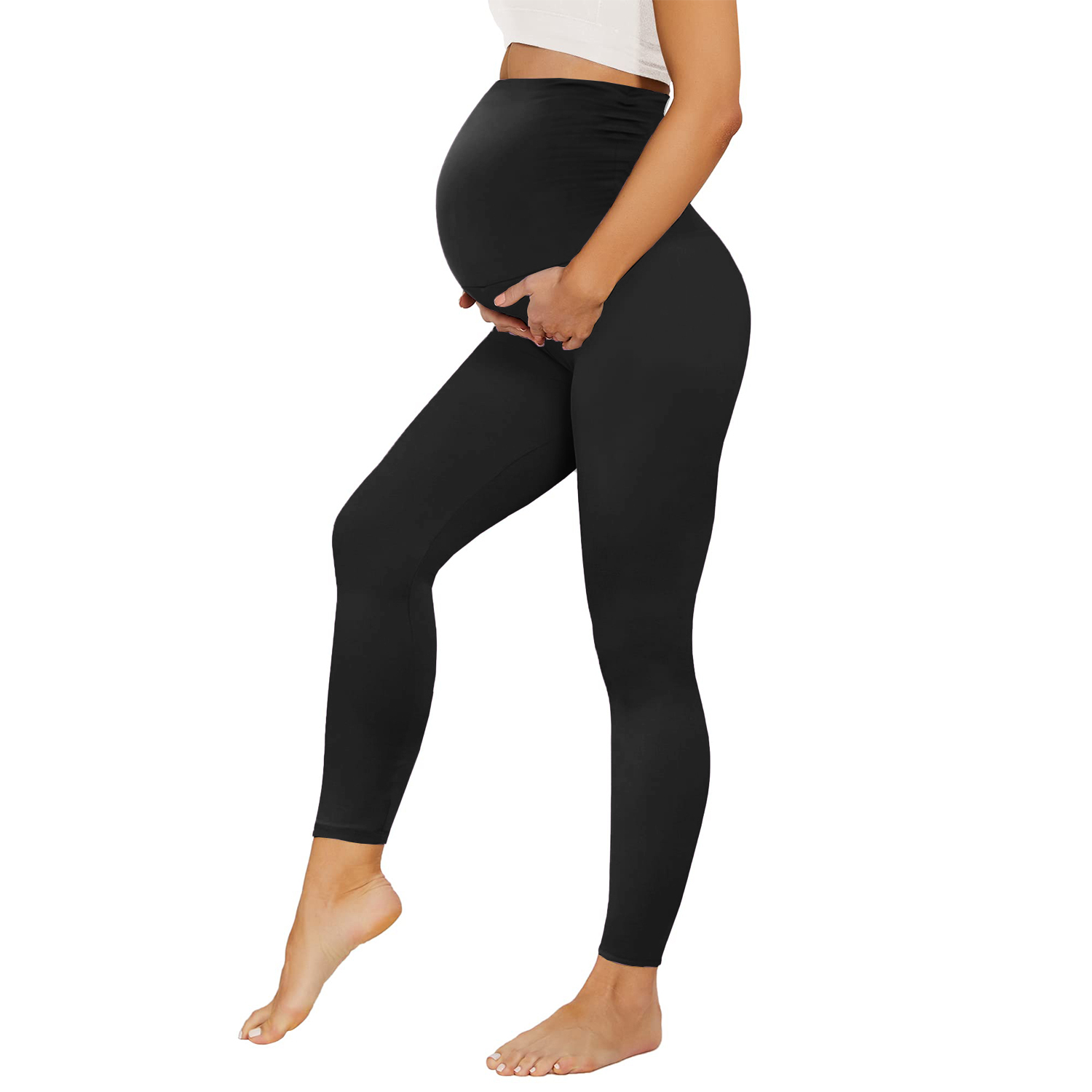 Custom Logo Women Maternity High Waist Slim Fitness Pregnancy Belly Legging No Pockets Style Solid Elastic Knitted Breathable