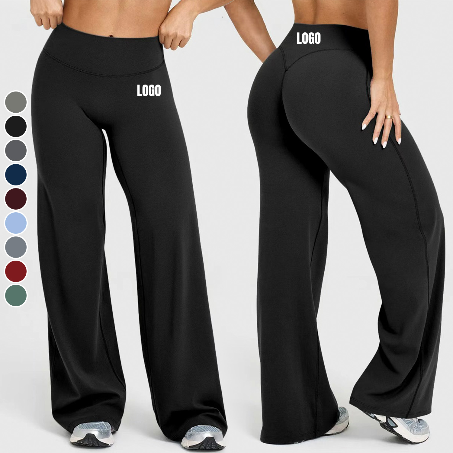 Wholesale Custom High Waist Yoga Flared Pants Quick Drying Hip Lifting Wide Leg Pants Solid Color Straight Flare Leggings