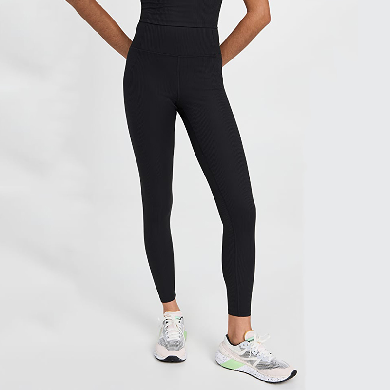 Factory Customized Design High Quality Four Way Stretch Fashion Solid Color Yoga Leggings Ribbed Workout High Waist Athletic Pants
